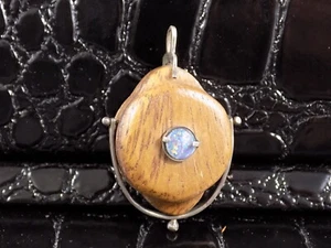 Vintage Designer Damen Holzschmuck Edelstein Opal Silber 935er Anhänger Schmuck - Bild 1 von 8
