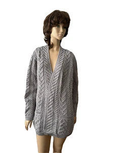 NWOT ARAN CRAFTS GRAY CABLE 100% MERINO WOOL KNIT OPEN CARDIGAN-SWEATER SIZE XXL - Picture 1 of 11