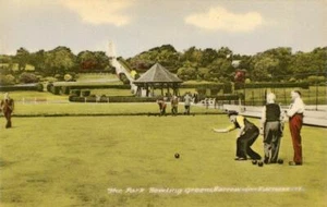 POSTAL IMPRESA DEL BOWLING GREEN, EL PARQUE, CARRETILLA EN MUEBLES, LANCASHIRE - Imagen 1 de 2