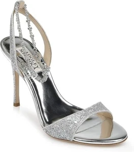 BADGLEY MISCHKA Silver Clasp Chain Tiffany Stiletto Shoe Sandal Size 9 - Picture 1 of 7