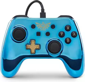 Controlador con cable Nintendo Switch PowerA azul cromado Zelda usado/devuelto - Imagen 1 de 6