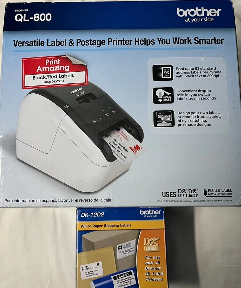 NEW IN BOX! Brother QL-800 Black And Red Label Printer W/1 Roll Of White Labels - Image 1 of 4