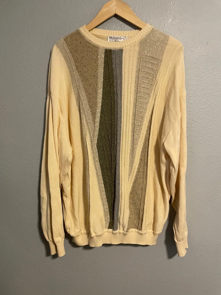 Vintage St Croix Sweater Mens Large Beige Abstract Textured Crewneck Bradys - Image 1 of 4