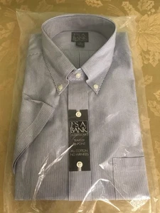 Jos A Bank Navy Blue And White Pin Stripe Traveler Shirt - NIP - Size 17 - Picture 1 of 4