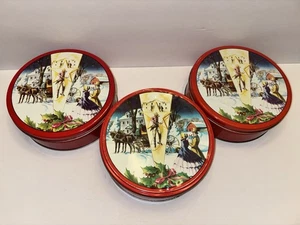 3 Vintage Collin Street Bakery Fruitcake Tins Cowboy Varied Christmas Winter Old - Picture 1 of 24