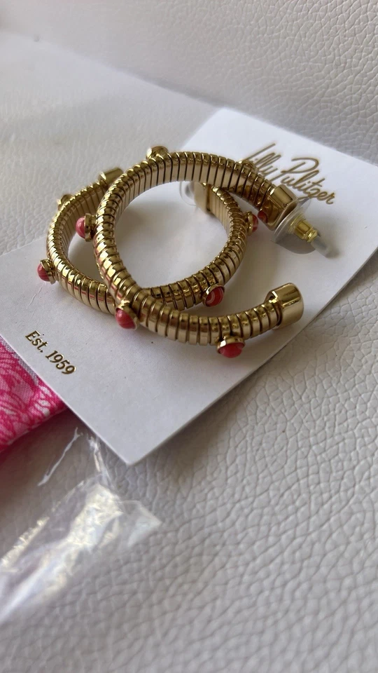 Pendientes de aro Lilly Pulitzer Sunbelievables ~ Coral caña $58 **NUEVO CON ETIQUETAS* EN TIENDA AHORA Foto 1 de 4