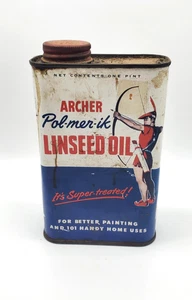 Aceite de linaza vintage Archer Pol-mer-ik lata de 1 pinta 1/4 completa - Imagen 1 de 6