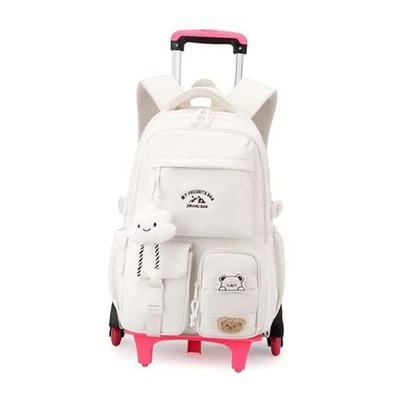 Girls Boys Rolling Backpack with Wheels, Girls Backpack with 6 Wheels White - Image 1 of 4