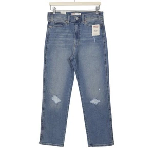 Signature Women's High Rise Straight Distressed Stretch Denim Jeans Blue Sz 8/29 - Picture 1 of 9