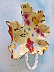 Mayfair Collectionby Jay Leaf Shape Serving Bowl Dish Flowers Butterflies - Picture 1 of 6