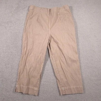 Pantalones de ciervo blancos para mujer grandes tostados blancos a rayas elásticos capri recortados Foto 1 de 4