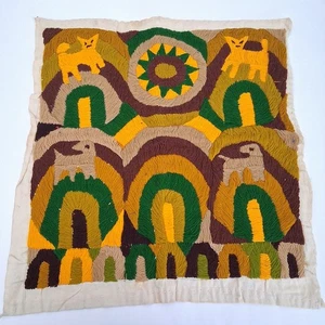 VTG Handmade Embroidery PAYA Guatemala Mayan Folk Art  Pillow Cover NO BACKING - Picture 1 of 8