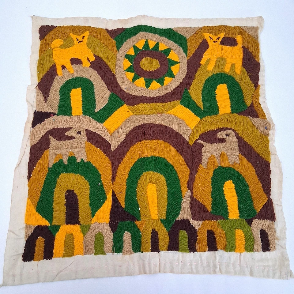 VTG Handmade Embroidery PAYA Guatemala Mayan Folk Art  Pillow Cover NO BACKING - Image 1 of 4