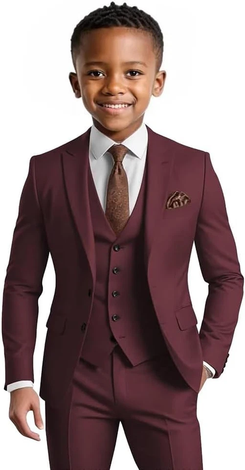 Traje para niños 3 piezas calce ajustado esmoquin niños traje formal blazer chaleco pantalón conjunto de traje Foto 1 de 4