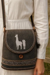 Woven Boho Shoulder Crossbody Bag Llama Geo Pattern Gray Handmade Hippie Ethnic - Picture 1 of 11