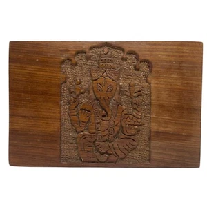 Vintage Holz geschnitzt Ganesh Elefant 4" x 6" Zoll Schmuck Schmuckkästchen Hergestellt in Indien - Bild 1 von 6