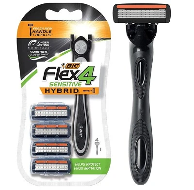 Maquinillas de afeitar desechables BIC Flex 4 sensibles híbridas de titanio para hombre suaves ultra cerradas Foto 1 de 4