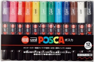 NEW UNI POSCA Paint Marker Pen Extra Fine Point 12 colors PC-1M12C Japan - Picture 1 of 1