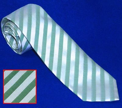 TINO COSMA CORBATA CUELLO NUEVA RAYAS VERDES Y CREMA 3" SEDA MEZCLA ALGODÓN Foto 1 de 4