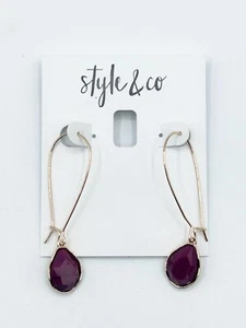 Style & Co Gold-Tone Mixed Metal, Magenta Stone, Linear Drop Earrings 2" Drop - Picture 1 of 11