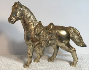 Vintage Metal Horse Figure Gold Tone 7 inch height 8 inch wide - Picture 1 of 12