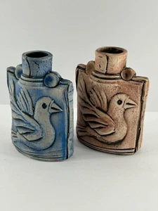 2 Vintage ceramic bottles flasks with birds by Mats Nyman 11.5x8cm Sweden - Picture 1 of 10