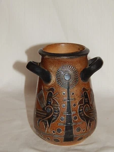 Mühlendyck  Kleiner Henkeltopf Keramik  abstrakter Ritzdekor Hähne + Baum - Picture 1 of 9