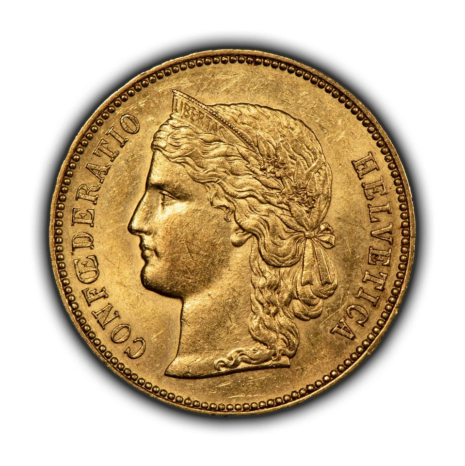 Helvetia de oro suizo de 20 francos de Suiza 1896-B - AU - 0,1867 AGW - SKU-G4642 Foto 1 de 4