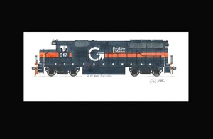 Guilford (Boston y Maine) GP40-2 #317 11""x17"" estampado enmarañado firmado por Andy Fletcher - Imagen 1 de 1