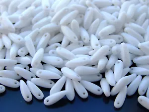 10g Dagger Czech Glass Beads Size 3x10mm White - Picture 1 of 1