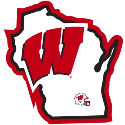 Wisconsin Badgers Home State Vinyl Auto Decal (NCAA) Wisconsin Shape w/ Helmet - Image 1 of 3