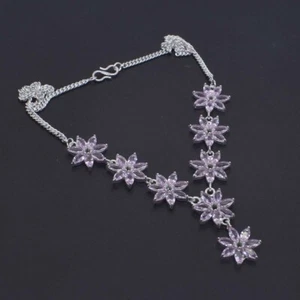 Pink Kunzite Silver Necklace 925 Sterling Silver Plated Wedding Necklace 18" - Picture 1 of 6