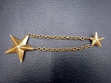 Vintage Set of Two 3D Brass Star Buttons Connected by Two Chains