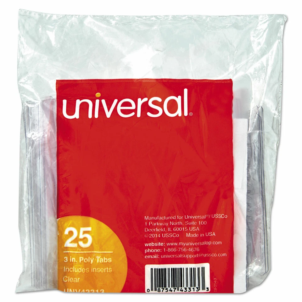 UNIVERSAL Hanging File Folder Plastic Index-43313 Tab Cut 3" Tab Clear 250BOX - Image 1 of 3