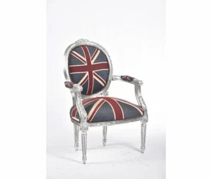 Poltrona Sedia in legno foglia argento schienale ovale bandiera inglese barocco - Foto 1 di 4