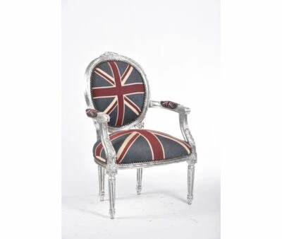 Poltrona Sedia in legno foglia argento schienale ovale bandiera inglese barocco - Immagine 1 di 4