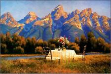 Home Decor Art oil painting Grand Teton Picnic hand painted landscape on canvas