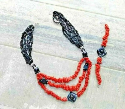 Collana Girocollo in corallo onice con braciale abbinato parure  argento - Immagine 1 di 3