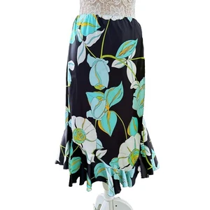 Russell Scott 100% Silk Floral Knee Length Skirt Teal Black Mermaid Size 8 - Picture 1 of 9