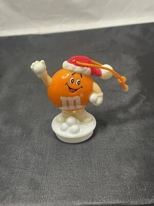 M&M candy vintage CHRISTMAS Ornament TOPPER ORANGE PEANUT throwing SNOWBALL 1990 - Picture 1 of 6
