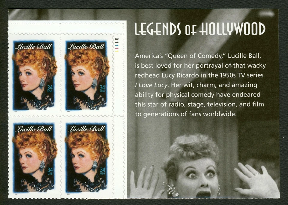 #3523 34c Lucille Ball, Plate Block [B1111 UR] Mint **ANY 5=FREE SHIPPING** - Image 1 of 1