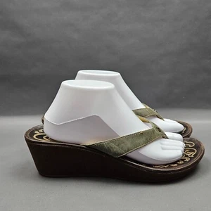 Olukai Paniolo Wedge Sandals Womens 10 Gray Leather Thong Flip Flops Shoes - Picture 1 of 9