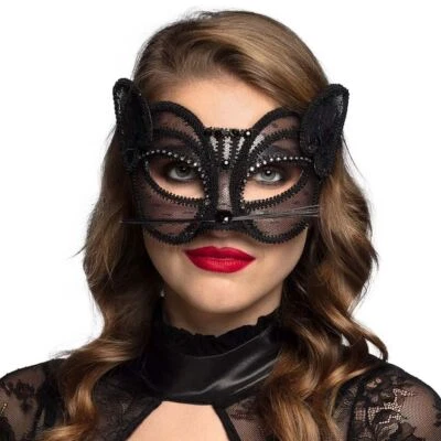 CAT LACE DETAILED EYE MASK MASQUERADE STYLE FANCY DRESS - Image 1 of 3