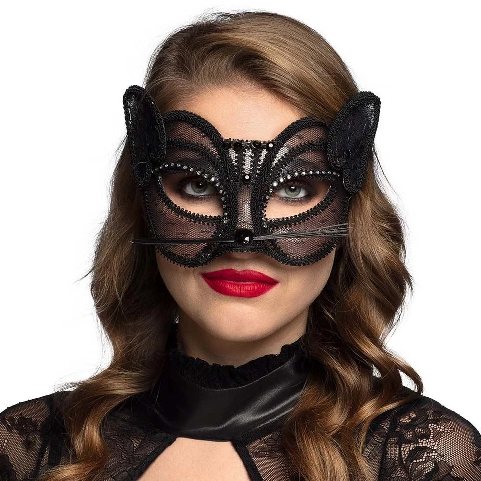 CAT LACE DETAILED EYE MASK MASQUERADE STYLE FANCY DRESS - Image 1 of 3