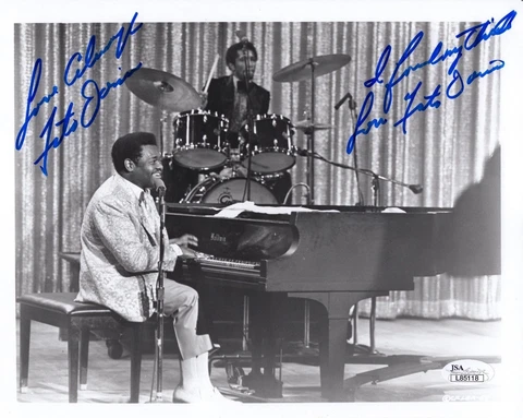 FATS DOMINO HAND SIGNED 8x10 PHOTO      RARE INSCRIPTION     VERY RARE       JSA Cover
