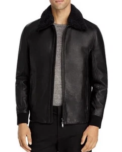 $995 Theory Kelleher Shearling Removable Collar Leather Aviator Jacket Black M - Picture 1 of 11