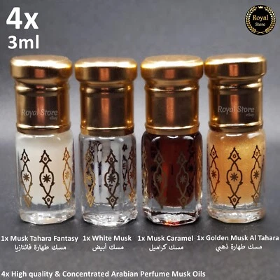 4x Arabic Perfume Musk Tahara Gold 3ml Caramel, Fantasy, White مسك الطهارة OFEER Foto 1 de 4