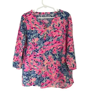 Lilly Pulitzer Girl Coco Coral Crab Palmetto Long Sleeve Henley Shirt Top L 8-10 - Picture 1 of 9