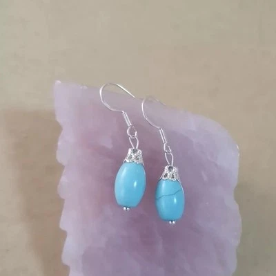 Damen OHRRINGE mit Türkis Edelstein 14x8 mm , 925 Silber - Bild 1 von 2