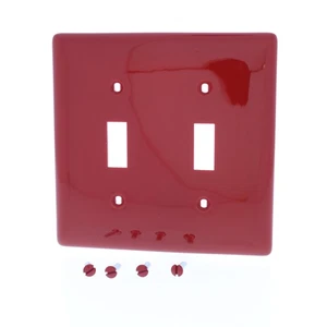 Hubbell RED UNBREAKABLE 2-Gang Toggle Switch Cover Wallplate Switchplate NP2R - Picture 1 of 4